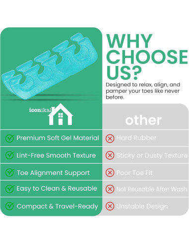 Separadores de Dedos de Gel Iconikal 8 Piezas Reutilizables