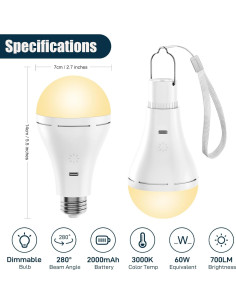 Bombilla LED Recargable Brightown 9W con Control Remoto 2