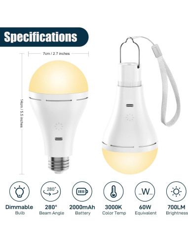 Bombilla LED Recargable Brightown 9W con Control Remoto