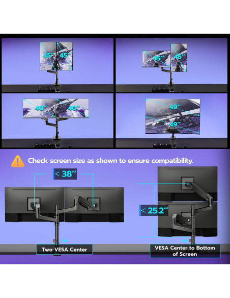 Soporte Doble para Monitor ARES WING 17-49" Negro