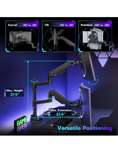 Soporte Doble para Monitor ARES WING 17-49" Negro