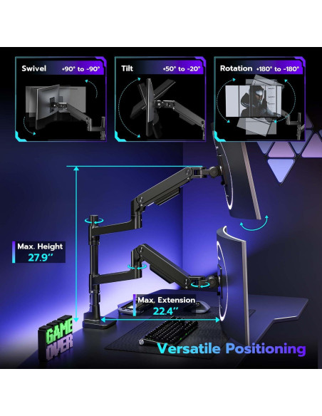 Soporte Doble para Monitor ARES WING 17-49" Negro