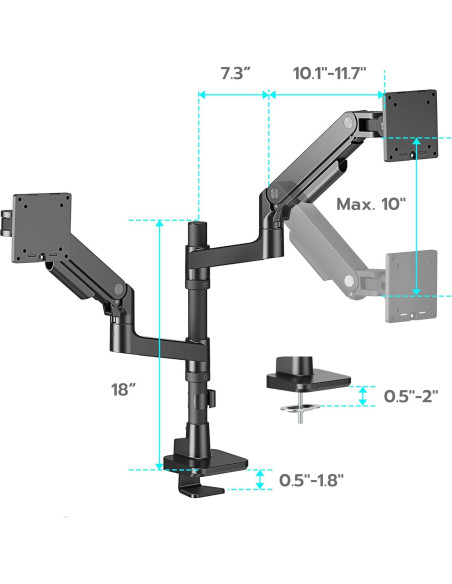 Soporte Doble para Monitor ARES WING 17-49" Negro