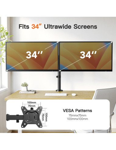 Soporte Doble para Monitor ErGear 13 a 34 Pulgadas Negro