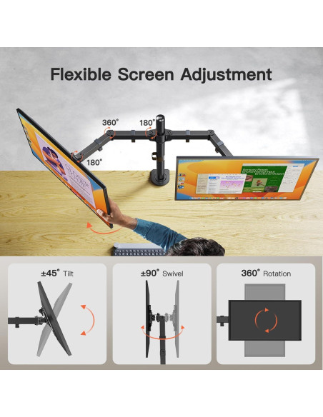 Soporte Doble para Monitor ErGear 13 a 34 Pulgadas Negro