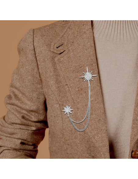 Broche de Estrella Plateado MBAIYO con Rhinestones 15cm