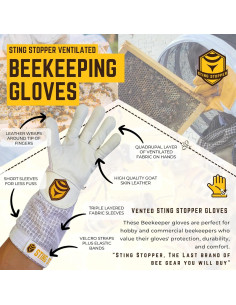 Guantes de Apicultura Foxhound Blanco Pequeño Cuero de Cabra 2