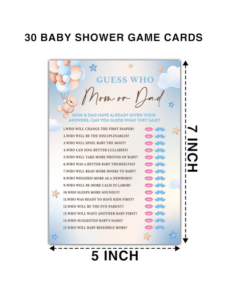 30 Tarjetas Adivina Quién Mamá o Papá - Fiesta Baby Shower
