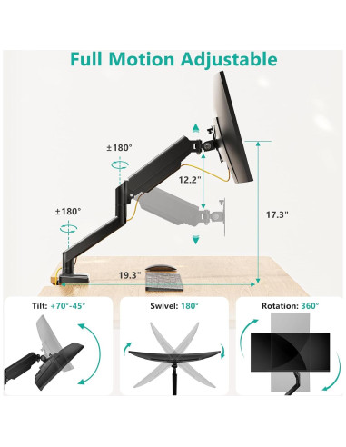 Soporte de Monitor WALI GSMP001N Ajustable 17-34" Negro