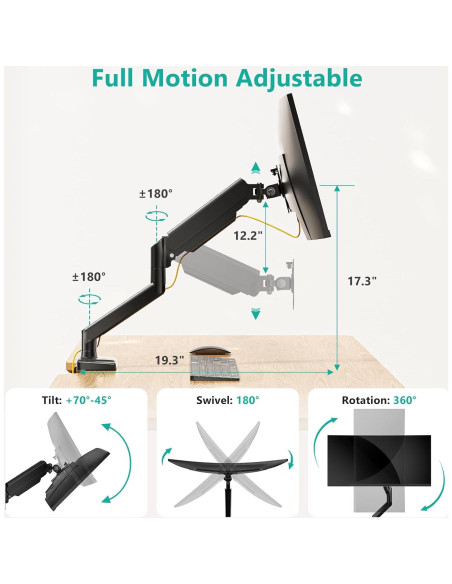 Soporte de Monitor WALI GSMP001N Ajustable 17-34" Negro
