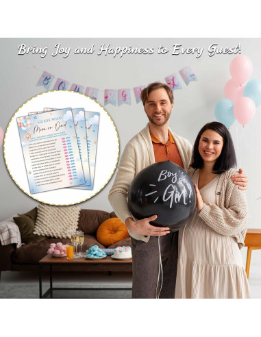 30 Tarjetas Adivina Quién Mamá o Papá - Fiesta Baby Shower