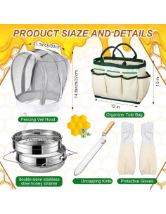 Kit de Apicultura Tioncy 28 Piezas con Ahumador y Velo 2