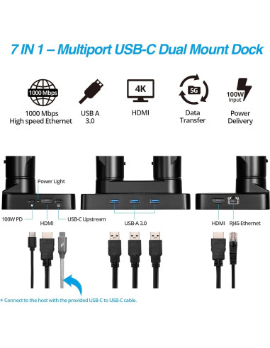 Soporte Doble para Monitor AVLT 17-43" + Dock USB-C 7 en 1