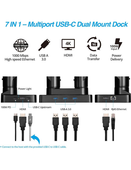 Soporte Doble para Monitor AVLT 17-43" + Dock USB-C 7 en 1 Soporte Doble para Monitor AVLT 17-43" + Dock USB-C 7 en 1