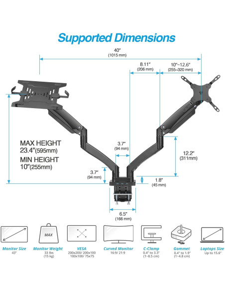 Soporte Doble para Monitor AVLT 17-43" + Dock USB-C 7 en 1 Soporte Doble para Monitor AVLT 17-43" + Dock USB-C 7 en 1