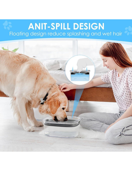 AONKEY Cuenco de Agua Antiderrame 3L para Perros Gris