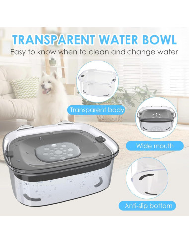 AONKEY Cuenco de Agua Antiderrame 3L para Perros Gris