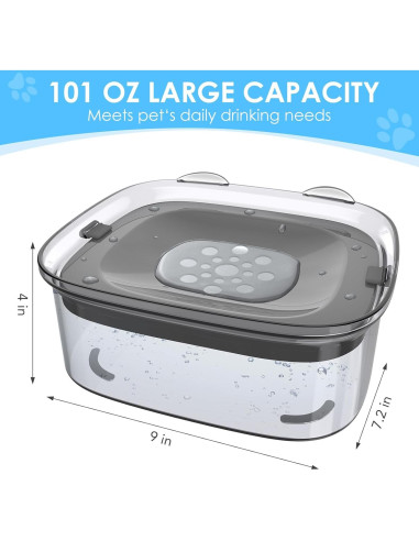 AONKEY Cuenco de Agua Antiderrame 3L para Perros Gris