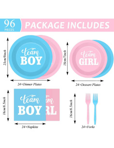 Suministros Fiesta Revelación de Género 96 Piezas 24 Invitados 2