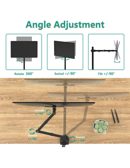 Soporte de Monitor WALI M001XL Alto 80 cm Negro