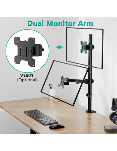 Soporte de Monitor WALI M001XL Alto 80 cm Negro