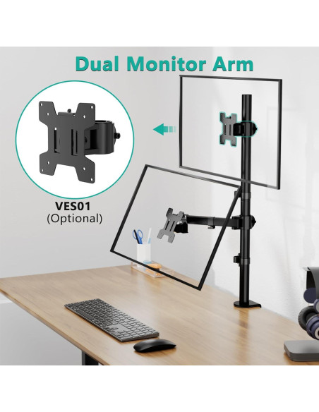 Soporte de Monitor WALI M001XL Alto 80 cm Negro