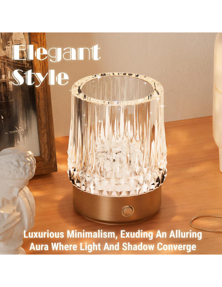 Lámpara de Mesa KOSTA Jarrón Cristal Oro Táctil Recargable