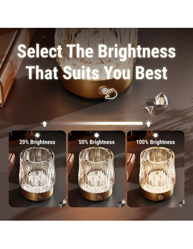 Lámpara de Mesa KOSTA Jarrón Cristal Oro Táctil Recargable