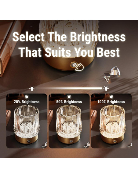 Lámpara de Mesa KOSTA Jarrón Cristal Oro Táctil Recargable