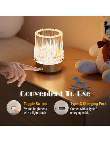 Lámpara de Mesa KOSTA Jarrón Cristal Oro Táctil Recargable