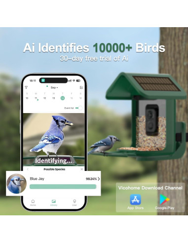 Comedero para Aves Onlyfly con Cámara Solar 2K y AI