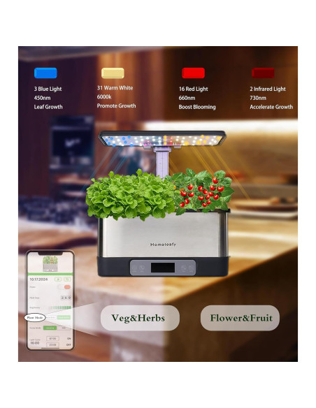 Sistema Hidropónico Homeleafy 8-Pods Jardín Interior LED