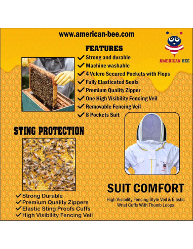 Traje de Apicultura American Bee Algodón Mediano A Prueba Picaduras