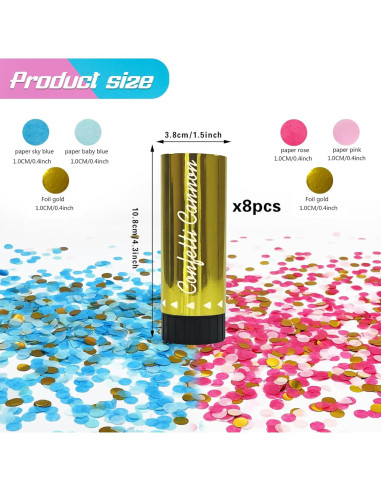 Confeti de Revelación de Género 8 PCS LEFUBABY Rosa y Azul