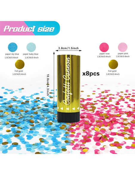Confeti de Revelación de Género 8 PCS LEFUBABY Rosa y Azul
