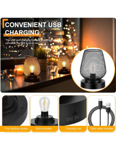 Lámpara de Mesa Recargable UBright 2 Pzas 4 Modos Negra 2