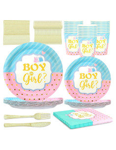 144 PCS Vajilla Desechable Baby Shower Previvo Azul Rosa