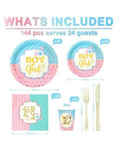 144 PCS Vajilla Desechable Baby Shower Previvo Azul Rosa 2