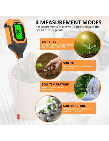 Medidor de Suelo 4-en-1 IRTOV pH/Humedad/Temperatura/Luz