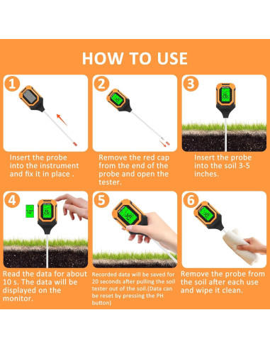 Medidor de Suelo 4-en-1 IRTOV pH/Humedad/Temperatura/Luz