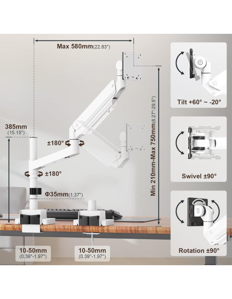 Soporte de Monitor Putilsen 24-57" Blanco VESA 75-200mm