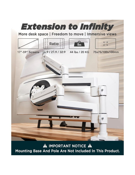 Brazo de Monitor ULTRARM MA20PW-A Ajustable Blanco 49"