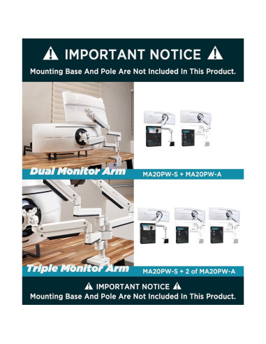 Brazo de Monitor ULTRARM MA20PW-A Ajustable Blanco 49"