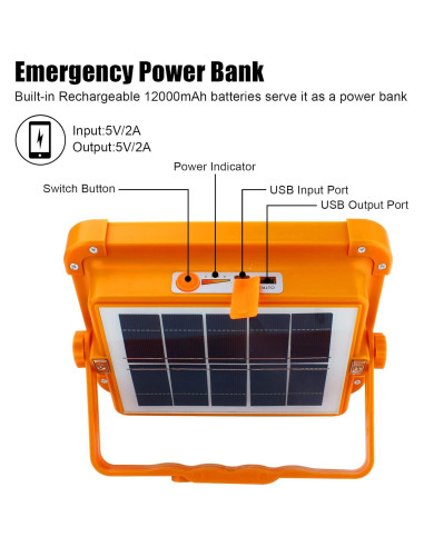 Luz Solar Portátil CREATESTAR 100W 12000mAh LED 4 Modos