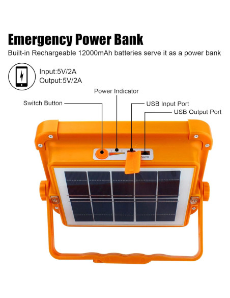Luz Solar Portátil CREATESTAR 100W 12000mAh LED 4 Modos