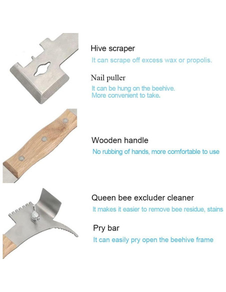 AukBeeFun Herramienta de Colmena 7 en 1 Acero Inoxidable