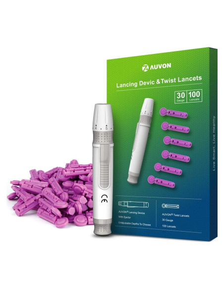 Dispositivo de Punción AUVON con 100 Lancetas y Ajuste de Profundidad