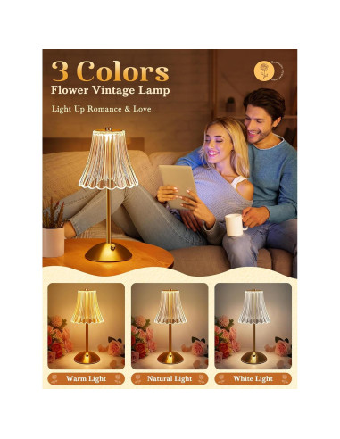 Lámpara Mini Vintage Dorada Rosa Recargable 10 Brillos