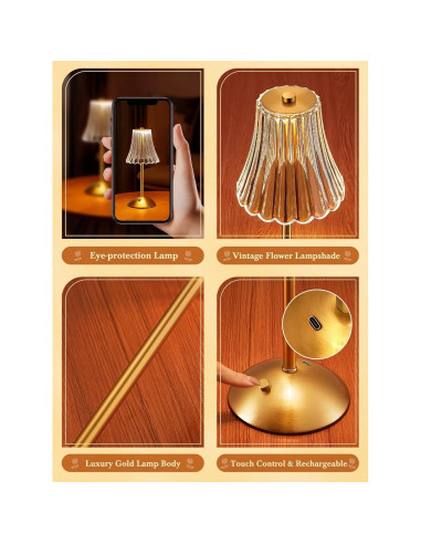 Lámpara Mini Vintage Dorada Rosa Recargable 10 Brillos