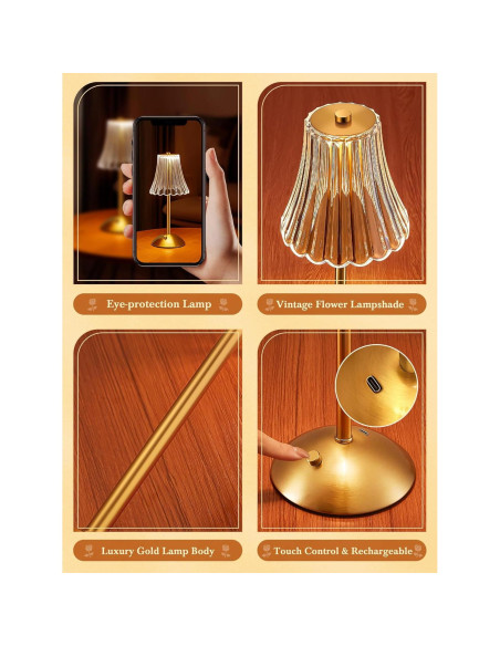 Lámpara Mini Vintage Dorada Rosa Recargable 10 Brillos